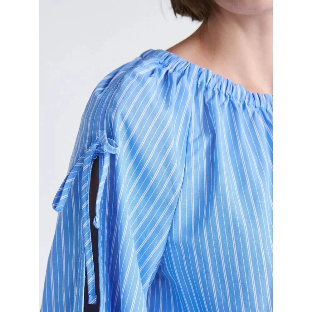 Free Assembly Women's Gathered Neck Cotton Top, Long Tie Sleeve, Size L (12-14) - Picture 4 of 4